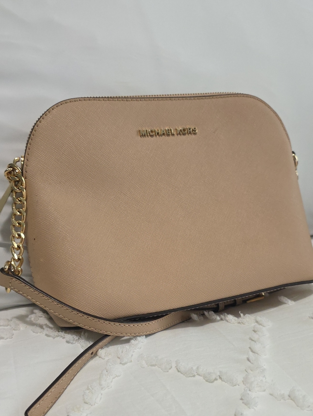 Michael Kors Nude Blush Saffiano Leather Crossbody with Gold Chain